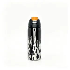 Owala 32oz Aesthetic Silver Printed Flame Stainless Steel Tumbler - Leak-Proof, Wide Mouth, 24h Insulation, Anti-Scalding, Portable Travel Drinkware for Travelers - Summervibes Juice Flask Stylish Bottled Mug Water Bottles