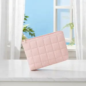 girls makeup bag quilted women cosmetic bag puff lightweight ladies large capacity organizer pouch polyester