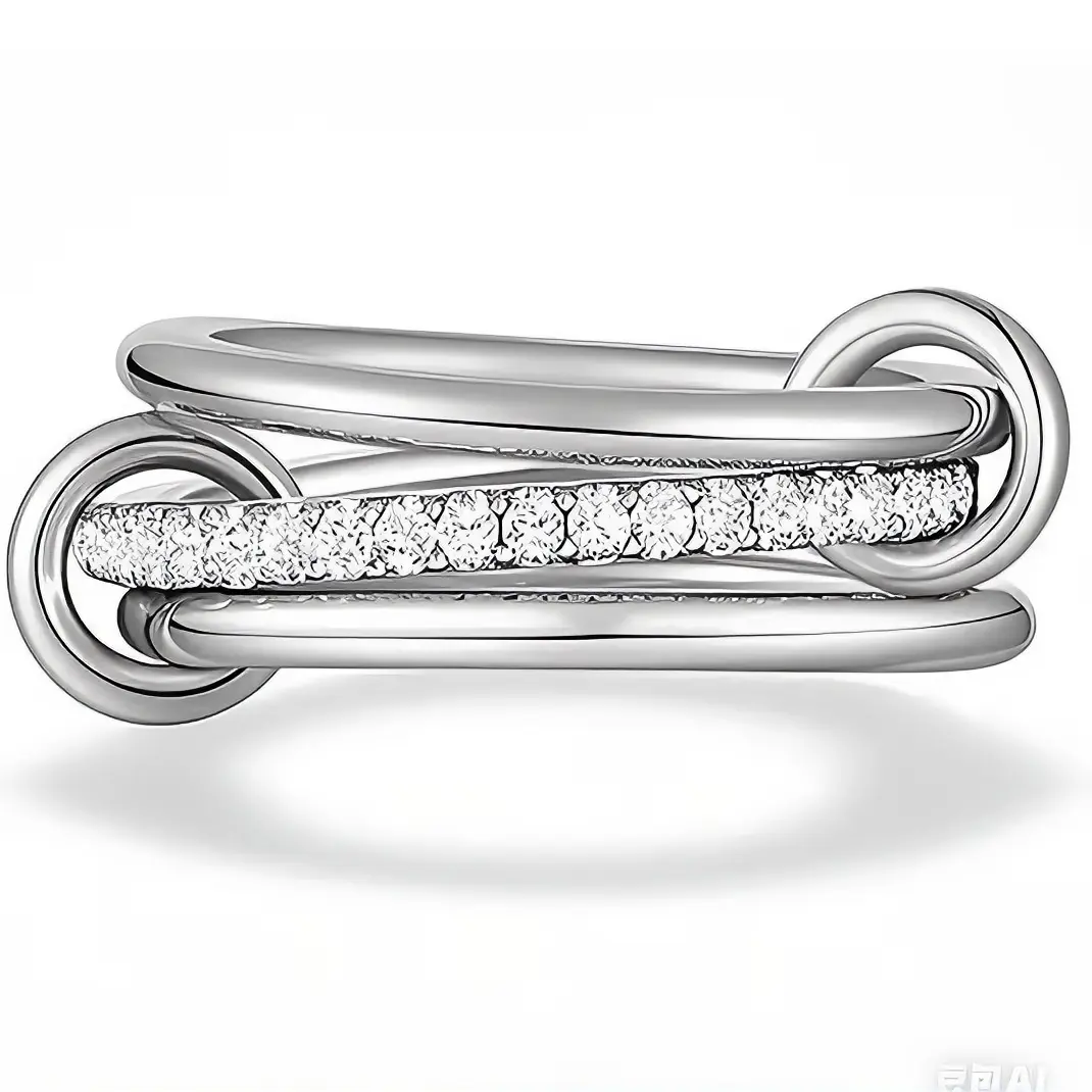 Two Tone Interlocking Paperclip Ring For Women, Gold Silver Linked Band With Paved Cubic Zirconia, Minimalist Chain Link Stackable Statement Ring, Trendy Fashion Jewelry Gift