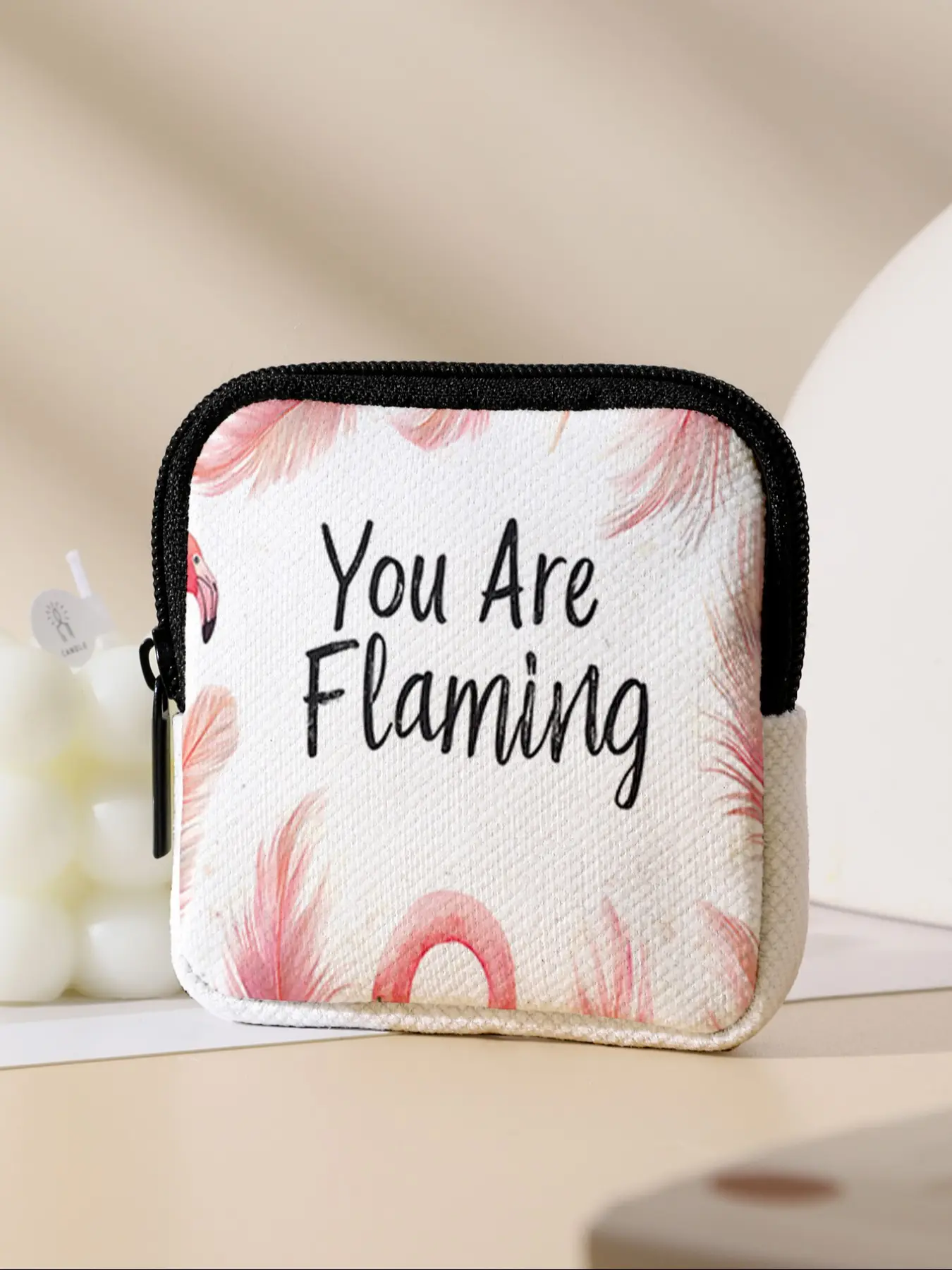 Flamingo Pattern Printed Coin Wallet, Multifunctional Storage Bag, Durable Polyester, Digital Printing, Key Card Holder, Ideal Gift