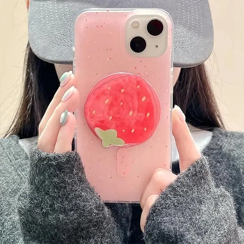 Korean Cute Strawberry MagSafe Popsocket - Magnetic Smartphone Holder Grip Mount, iPhone-Fit Accessory for iPhone 16/15 Pro Max, Mobile Phone Stand Bracket, MagSafe-Compatible Phone Accessories