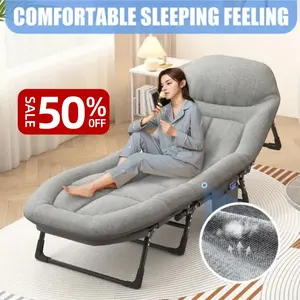 Foldable Cam6-Position Adjustable Sleeping Bed - Compatible Mattress&Pillow with Breathable Fabric,Thick Steel Frame for Versatile Outdoor office Use