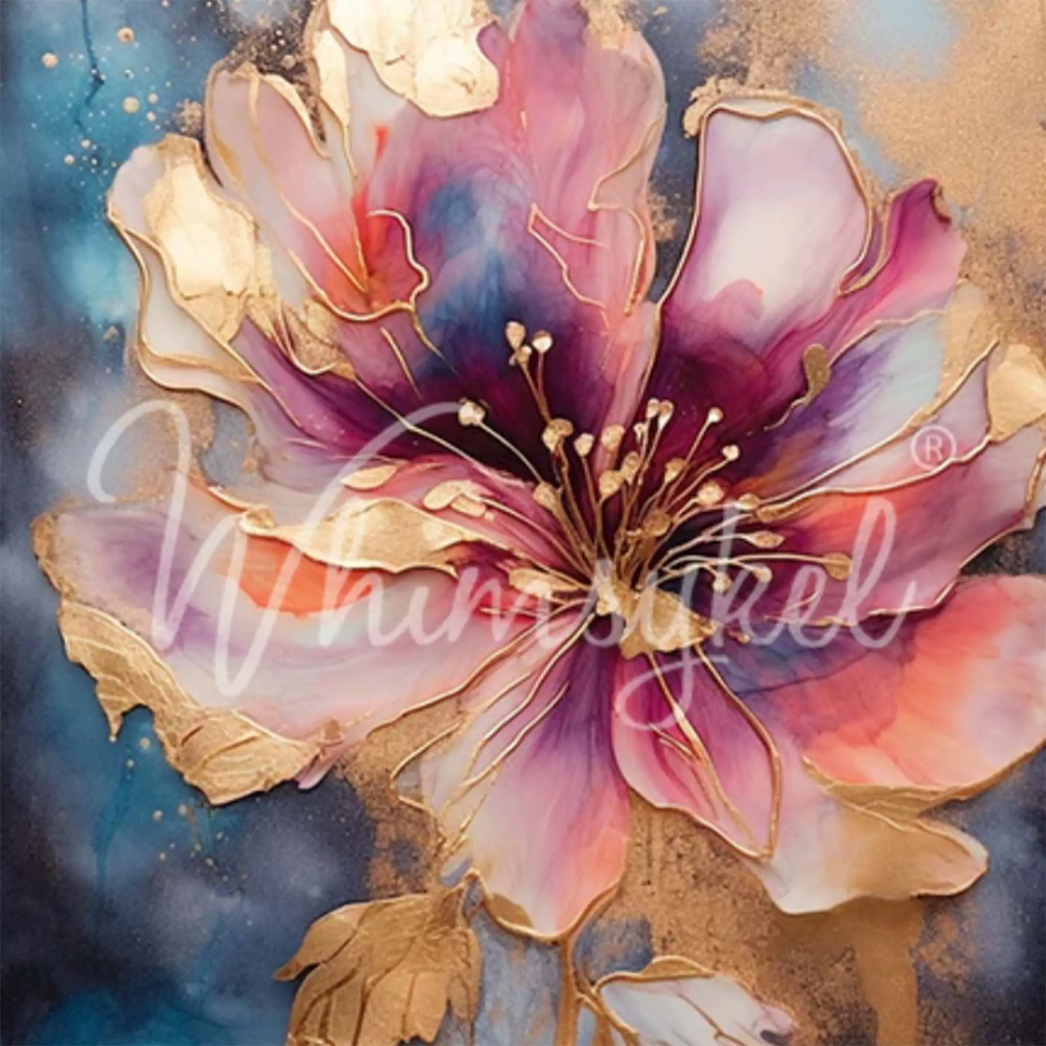 Whimsykel - Floral Metallic Ink Decoupage Paper (2 Sizes)