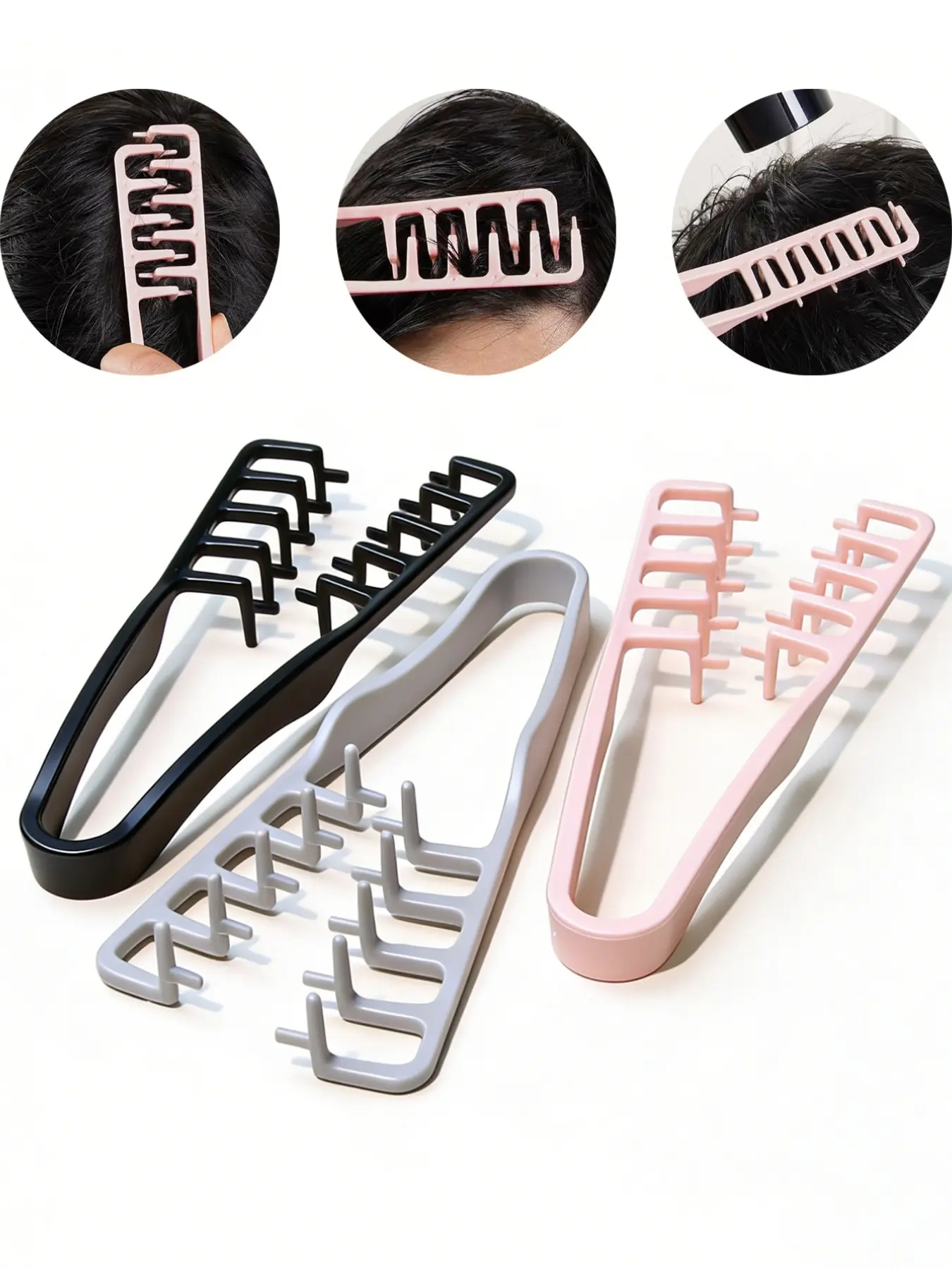 3pcs Simple Daily Volume Texture Styling Wide Teeth Design Comb High Root Lift Hair Tool Cover Hair Seam Bangs Hairstyle Brush