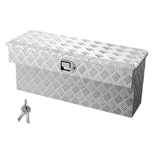 summervibes VEVOR Truck Bed Tool Box, Heavy Duty Aluminum Tool Box with Tread Patterns, Storage Toolbox Chest Organizer with Lock and Key, Ideal for Pickup, Truck Bed, RV, Trailer, 34x 12x 15.4 in, Silver