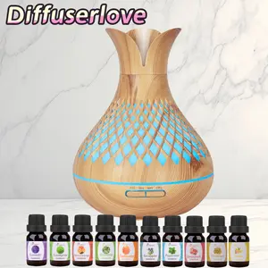 Diffuserlove Essential Oil diffuser with 10 Essential oil Aromatherapy diffuser Humidifier Night light and automatic closing Aromatherapy diffuser Hollow wood Pattern aroma diffuser Suitable for home, office, bedroom