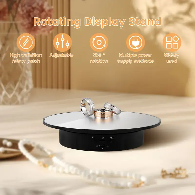 Motorized Rotating Display Stand, 7.87inch /17.6lbs Load, 360 Degree Electric Rotating Turntable for Photography Products, Jewelry, Cake,3D Model , Mirror Cover (Black/Button Control)