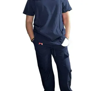Navy Blue Medical Scrubs Set for Healthcare Professionals - Comfortable & Durable Medical Uniforms multiple pockets