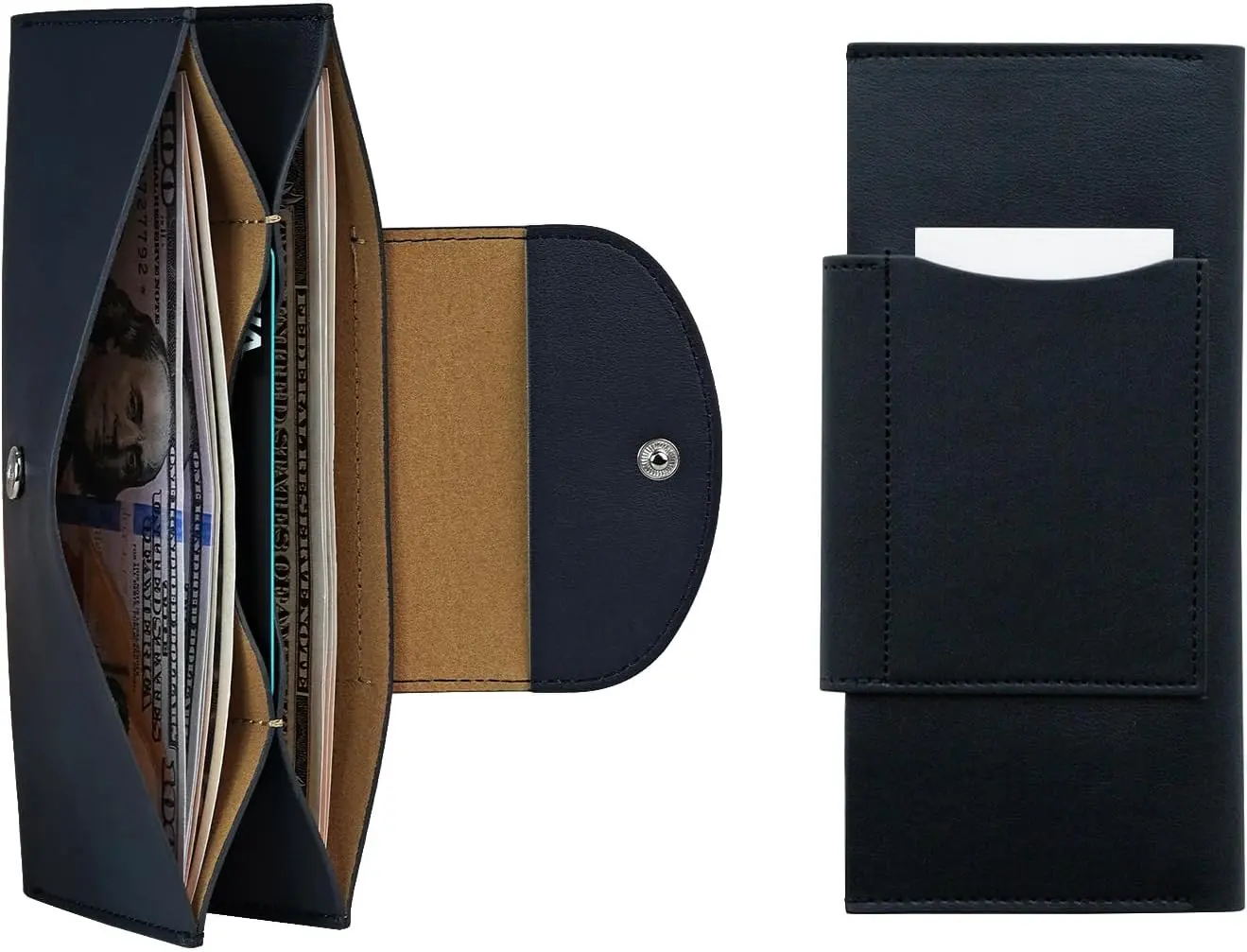 -in-One Long Bifold 2-Tier PU Leather Wallet for Women,  Organizer for Travel, Budgeting,  Envelope Wallet for Carrying , Credit Cards & Business Cards - Indigo
