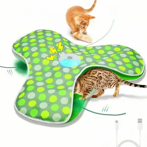 Interactive Cat Toys Rechargeable,Moving Concealed Feathers,Real Mouse Squeaky,Touch Activated Cat Kitten Toy Exercise Toys for Indoor Bored Adult Cats Touch-Activated Feather Toy