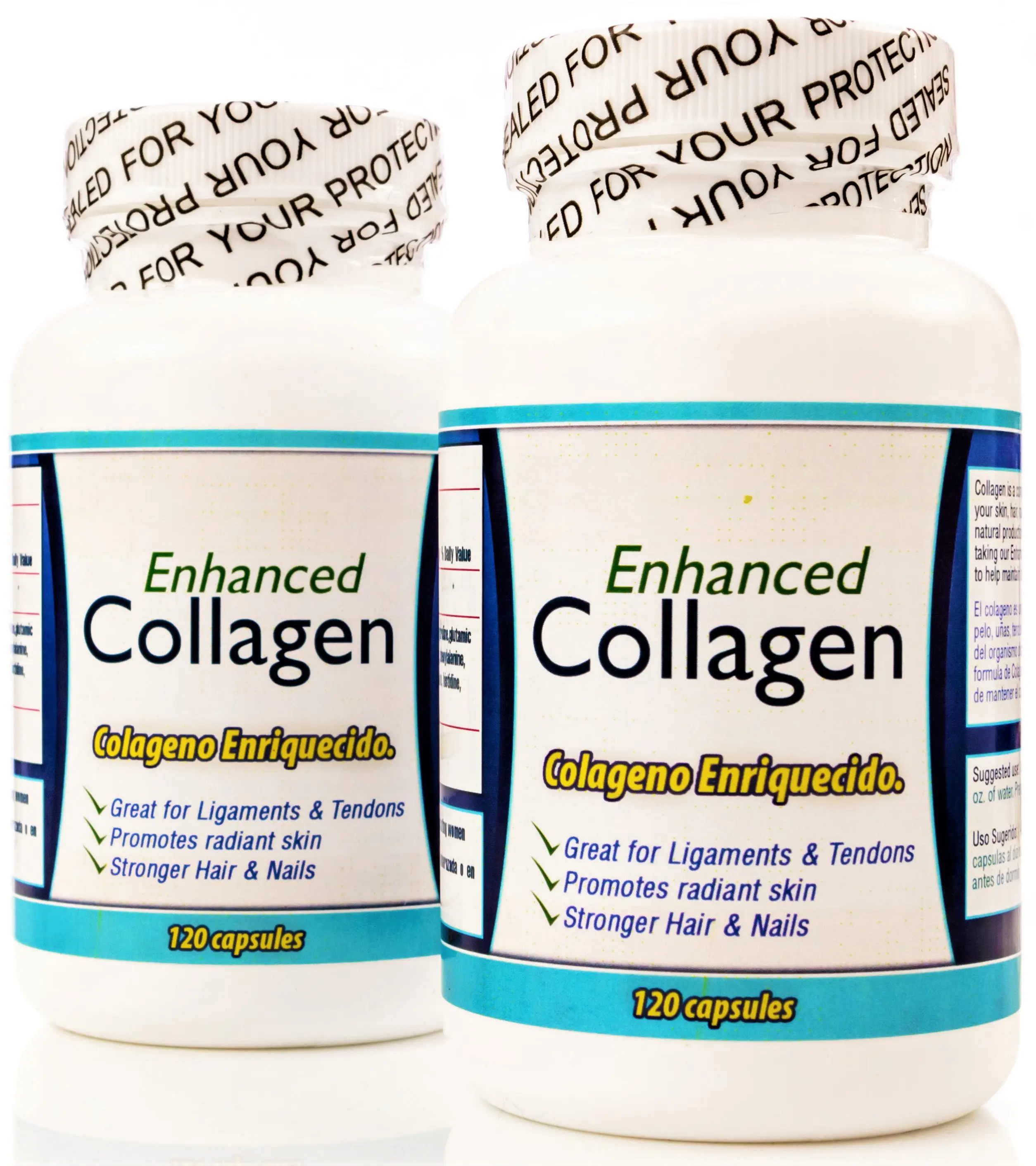 Colageno Hidrolizado en capsulas. Set de 2 frascos. Enriquecido con aminoacidos. para la piel, articulaciones y huesos. 120 capsulas CADA Frasco.Tratamiento completo de alta potencia.