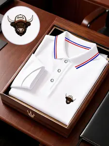 Men's Geometric Print Polo Shirt, Loose-Fit Short Sleeve, Breathable Elastic Fabric, Casual Business Tee, Spring Summer Outdoor Wear