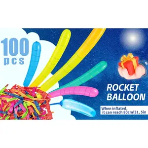 Thickened Latex Rocket Balloons 100pcs-Pack With Air Pump, Extra Long Whistling Flying  Balloons For Outdoor & Indoor Fun  Event ,Spring & Kids Birthday Party Favors ,Mother's Day Gift Option, Fun Science Experiment, Colorful Giant Balloons For Kids