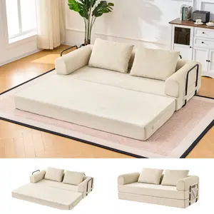 79”Convertible Sleeper Sofa Bed, Supportive High-Density Foam Loveseat Sleeper Couch with 2 Oversized Pillows, 5-in-1 Modular Corduroy Floor Futon Folding 2 Adults Bed Floor Mattress for Small Spaces, Washable Cover, No Assembly