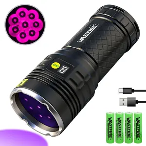 160W 365nm UV Flashlight, Professional High Power Black Light with LCD Battery Display - IPX6 Waterproof, 3 Modes for Pet Urine, Scorpion Hunting & Currency Verification (Type-C Rechargeable)