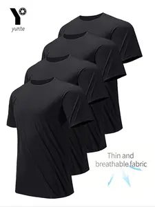 4 Pack Ultra Light Men's Sporty Crew Neck T-Shirts, Quick Dry Breathable Sweat Absorbing Shirts for Gym Running, Lightweight Comfort for All Seasons, Sports Tops
