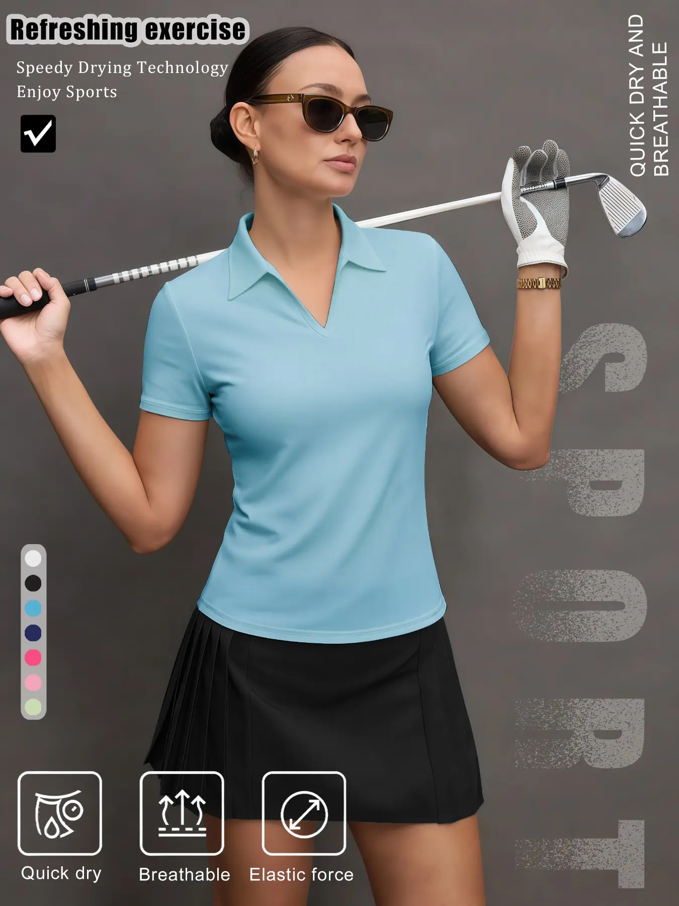Women's sports polo athletic fit shirts moisture wicking breathable comfortable short-sleeved shirt sporty fit suitable for golf baseball tennis