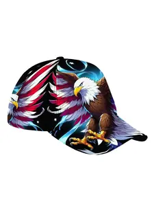 Eagle & American Flag Patriotic Baseball Cap, Adjustable Buckle, Adjustable Fit, Breathable Lightweight Pet Polyester, All Season Casual Hat, American Patriotism, Quality Caps