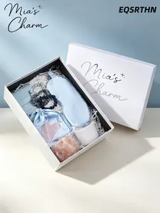 Mia's collection - self-care kit, Pampering spa set, self-care relaxation spa hair accessory set including sleep eye mask, rose quartz scraping board, Himalayan salt candle holder, aromatherapy candle, small intestine hair ring and storage bag