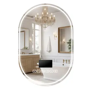 Explorinox Oval LED Bathroom Mirror 60x90cm with Bluetooth Speaker 3 Colors Anti-Fog Tempered Glass Shatter-Proof 60x90cm Anti-Fog Tempered Glass