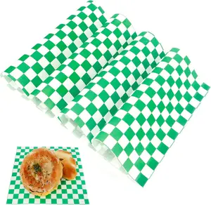 200 count Wax Paper Sheets for  Deli Wrap Paper Sheets 7 * 7 Inch  Basket Liners Checkered Square Sandwich Wraps for Burgers Bread Restaurant Barbecue Picnic(Green)