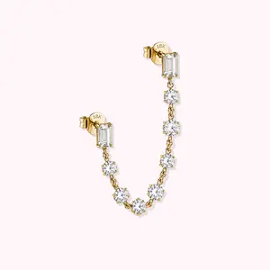 18K Solid Gold Lab Grow Diamond Double Earrings.