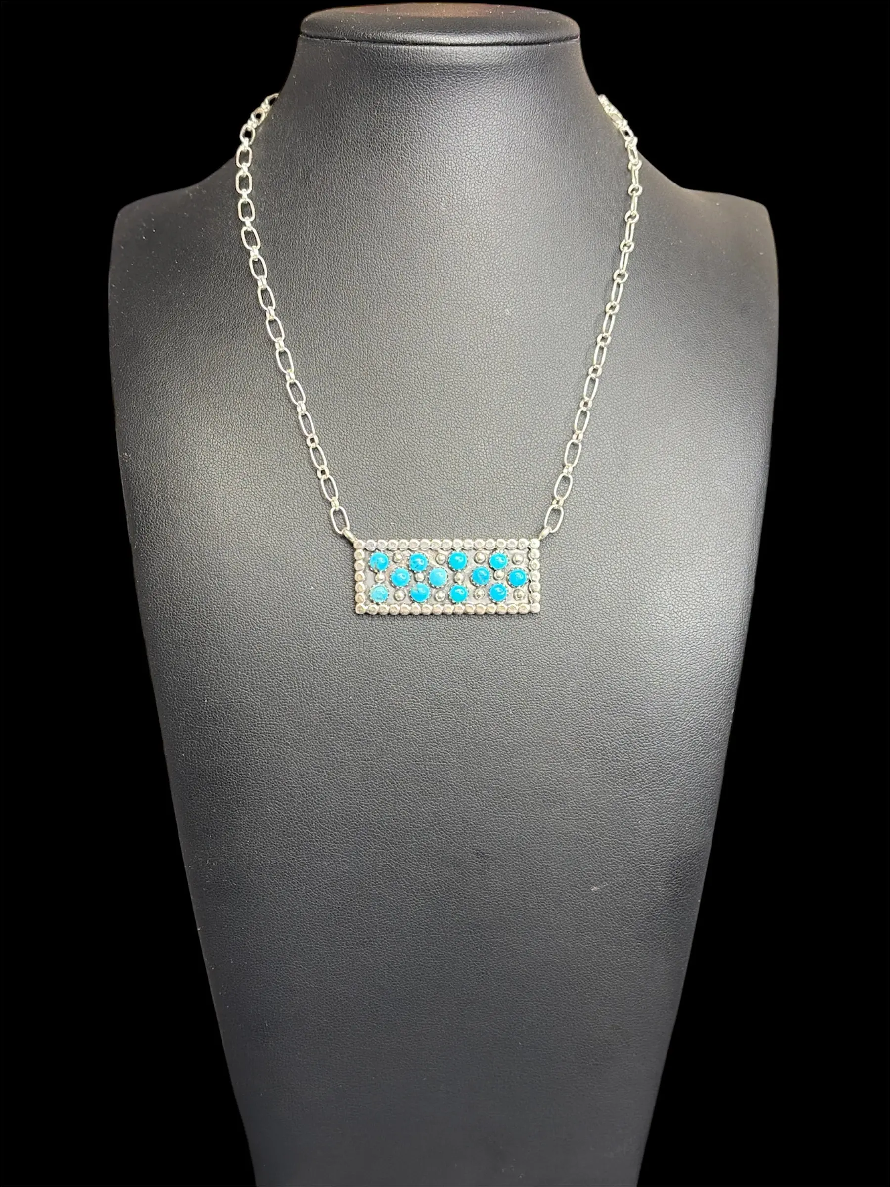 Zuni - Sleeping Beauty Turquoise Bar Necklace - Kenny Lonjose