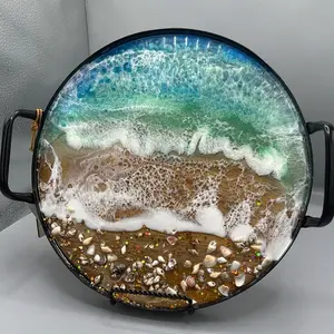 Beach Tray Small with Ocean Wave and Seashells Design