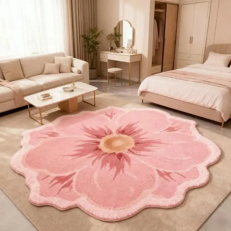 Stylish and creative floral rug, Fluffy area rug, floral pattern rug, irregular home decor rug, modern minimalist style, soft and comfortable plush mat, home décor, Decorative rug, suitable for living room, lounge, Valentine's Day gift