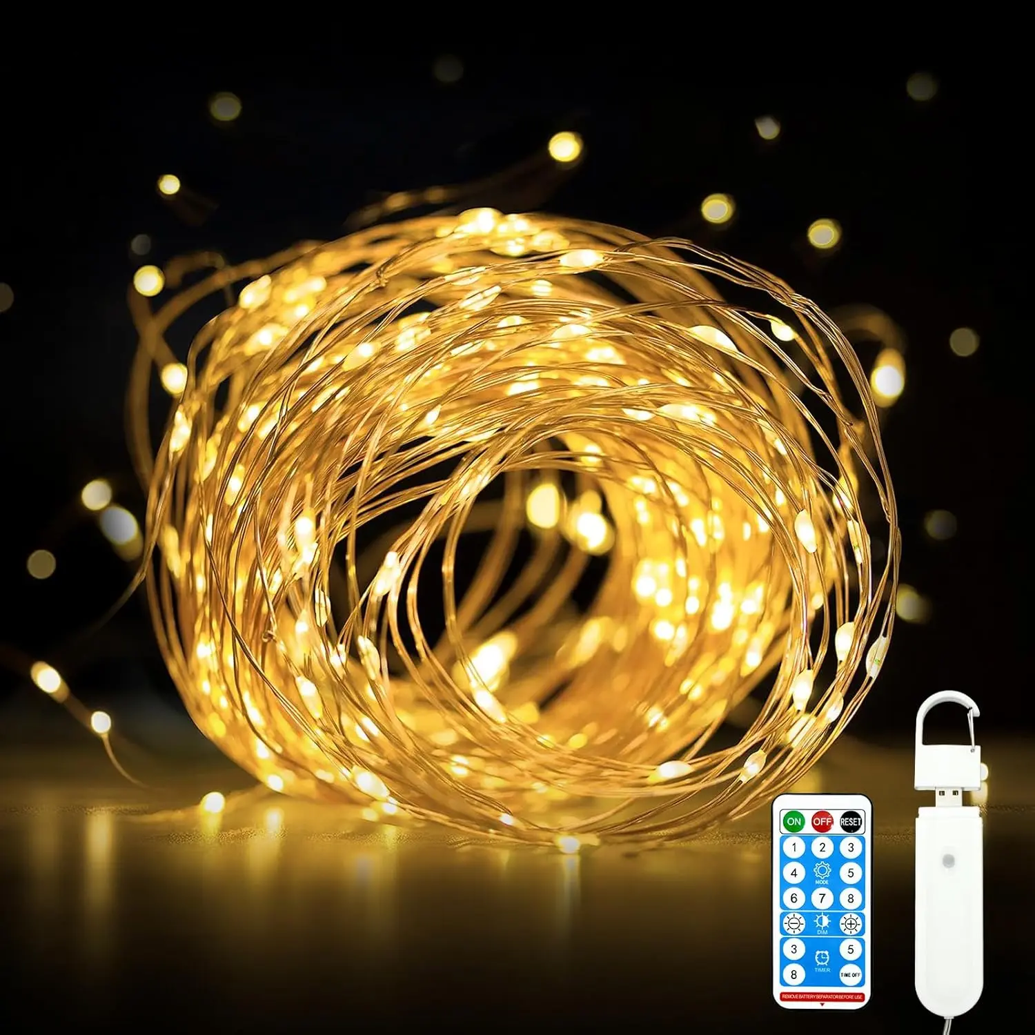 Rechargeable Fairy Lights Battery Operated, 33ft 100 LEDs String Lights with Remote, Waterproof, Mini Twinkle Lights for Bedroom, Christmas, Wedding, Indooor Outdoor Decor, Warm White luces led habitacion Smart RGBIC Strip App-Controlled RGB Bulb summervi