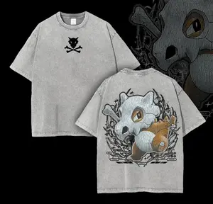 Pocket Monsters "Cubone" Vintage Unisex Oversize Anime Manga Acid Washed Heavyweight Cotton T-shirt for Fans Washed Streetwear Shirt t shirt soft cotton  vintage streetwear unisex t-shirt   washed tees for Men and Women