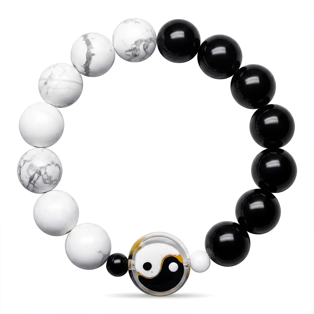 Black and White Tai Chi Guardian Bead, Elegant Jewelry Bracelet, Fashion Bracelets Accessories, Costume Jewelry Fashionable Creative Bangle