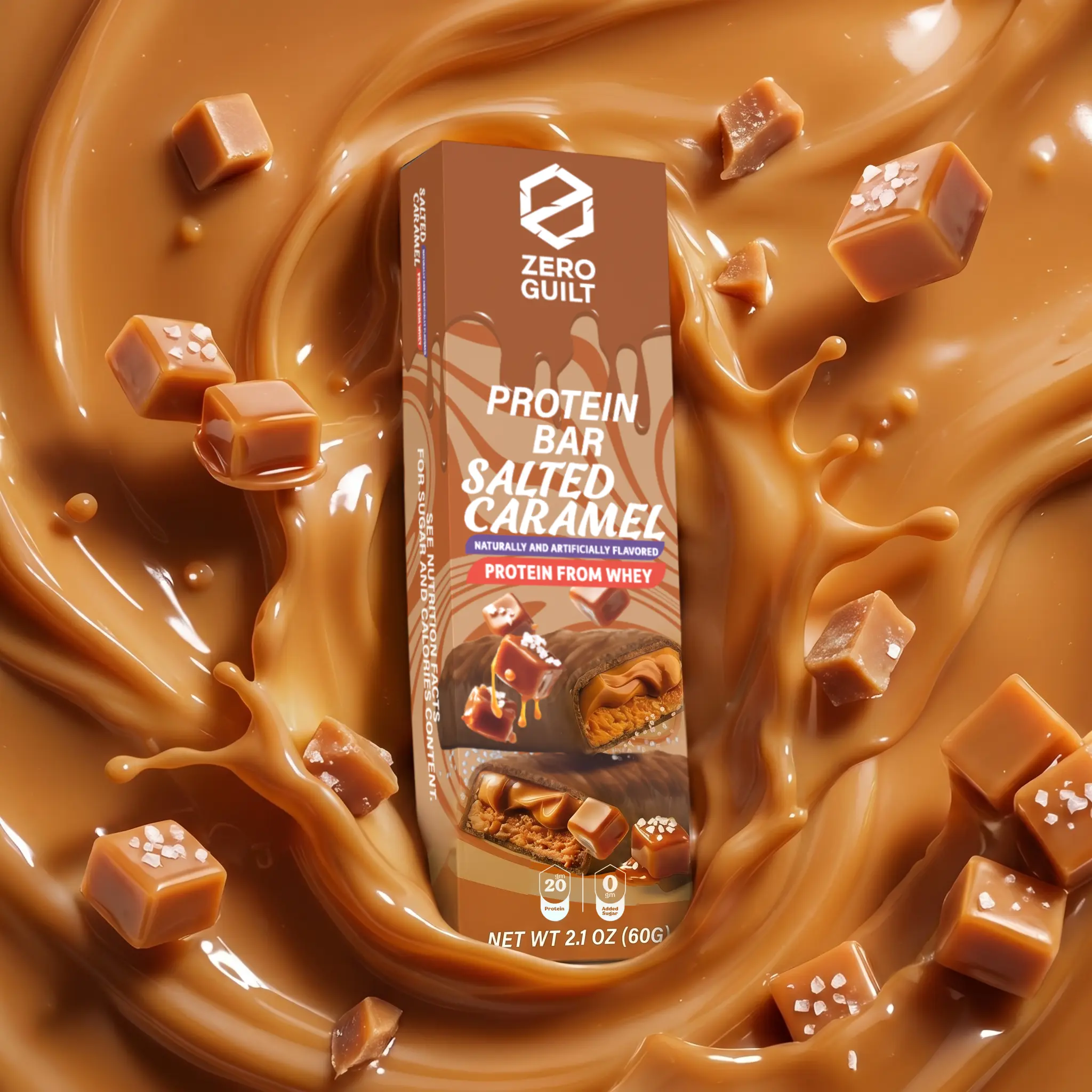 ZERO GUILT Salted Caramel 20G Protein Bar, ZERO Added Sugar, 60g Net Weight - 12 Pack