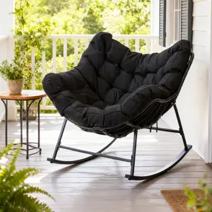 Oversized Outdoor Rocking Chair with Cushion, Cozy Single Lounge Chair, Modern Relaxing Chair, Durable & Stylish Design, Perfect for Bedroom, Living Room, Porch & Garden – TikTok Must-Have