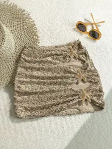 Women's Textured Crinkle Knit Mini Skirt, High Waist, Side Starfish Embellishment, Bodycon Fit, Stretchy Breathable Fabric, Beach Vacation, Daily Casual & Date Wear, Vacation-Inspired Sweet Feminine Style 1 Piece