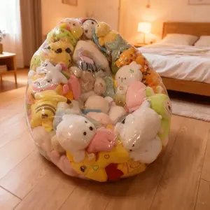 Transparent Filled Sofa Toy Doll Chair Storage Bean Bag Cover, Kids Toy Organizer, Childrens Furniture Protector, Home Decor Accessory