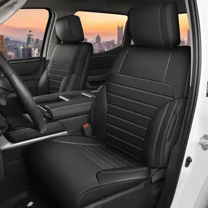 Custom Fit Faux Leather Seat Covers for 2022-2025 Toyota Tundra, CrewMax & Double Cab, Full Black Durable Set - Truck Pickup Interior Protection