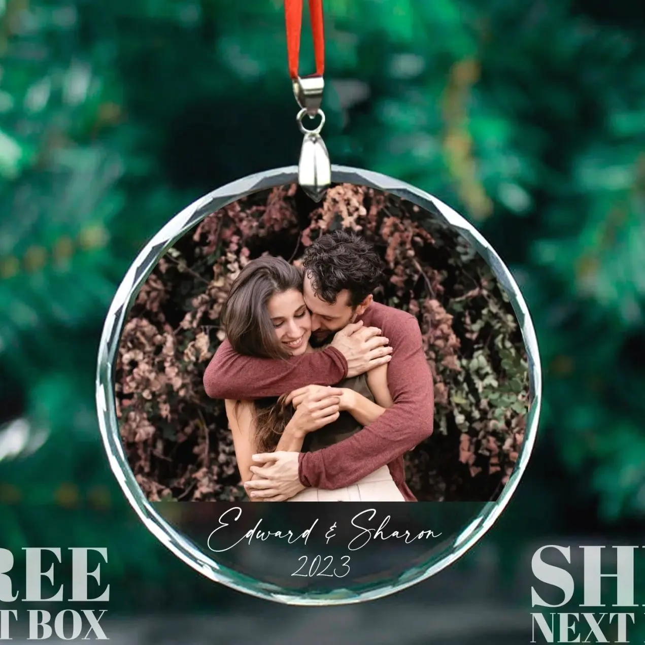Personalized Photo Glass Ornament, Custom Picture Ornament, Couple Ornament