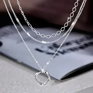 925 sterling silver layered necklace-stylish round pendant design, ideal for parties, vacations, and gifting