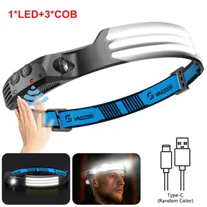 Head Lamp Led Rechargeable 5 Modes 1*LED+3*COB White Lights 230° Lighting Width Motion Sensor Red Tail Light For Camping Fishing Running Repairation, LED-Headlamp Rechargeable Light brightest cabeza usb ultra-light lumen bright portable search