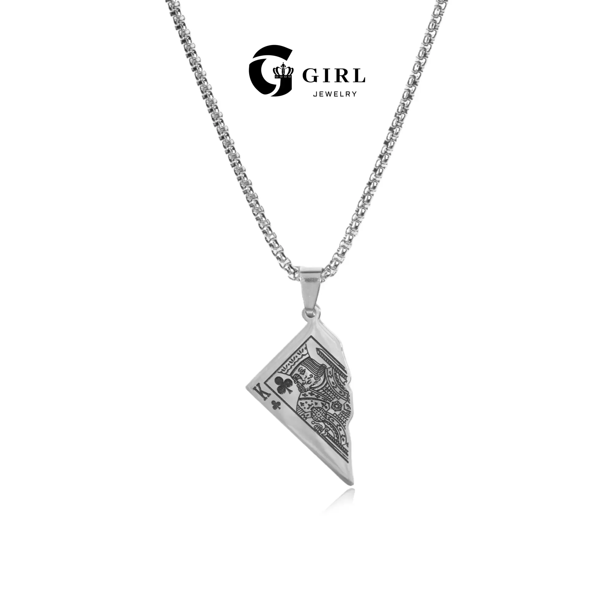 GGIRL Unique Half Playing Card King/Queen Pendant Necklace in Stainless Steel 60cm Chain Ideal Gift for Couples Fashionable & Durable Accessory