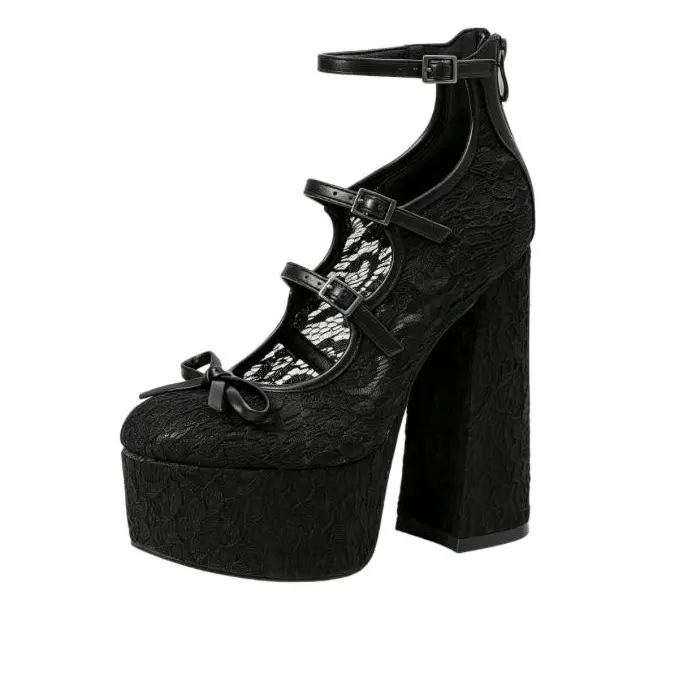 Women's Mary Jane Platform Heels with Chunky Heel Style Round Toe Multi Strap Bow Gothic Lolita Party Dress Shoes