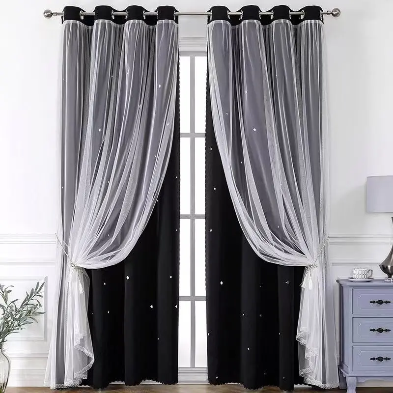 Double Layer Window Curtain, Solid Color Blackout Curtain, 1 Piece, Fashionable Home Decor for Living Room & Bedroom, Home Decoration Curtain, Home Decorative Curtain
