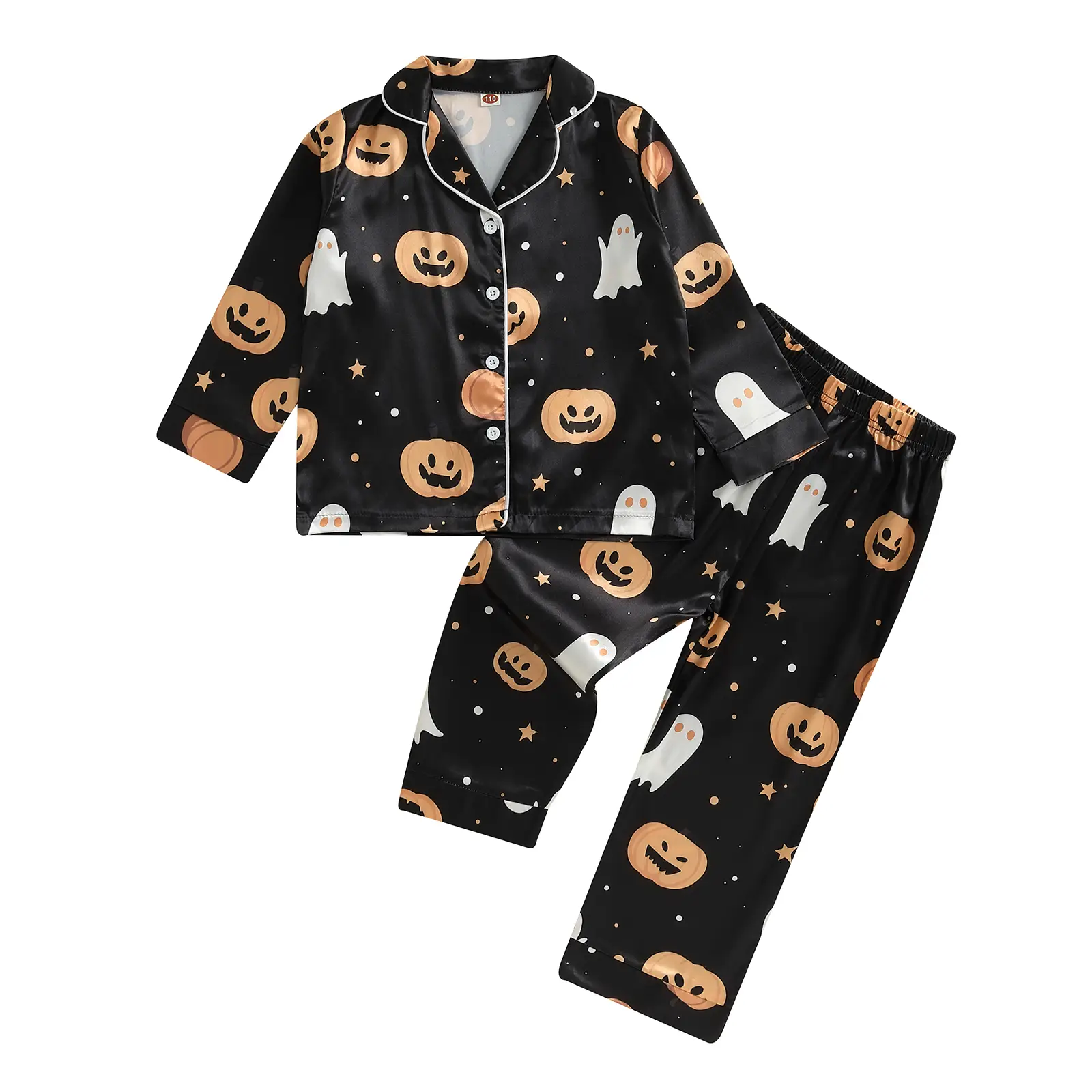 REDWOON Kids Boys Pajamas Baby Short/Long Sleeve Pumpkin Ghost Print Button Down Tops Pants Satin Silk Toddler Halloween Pajamas