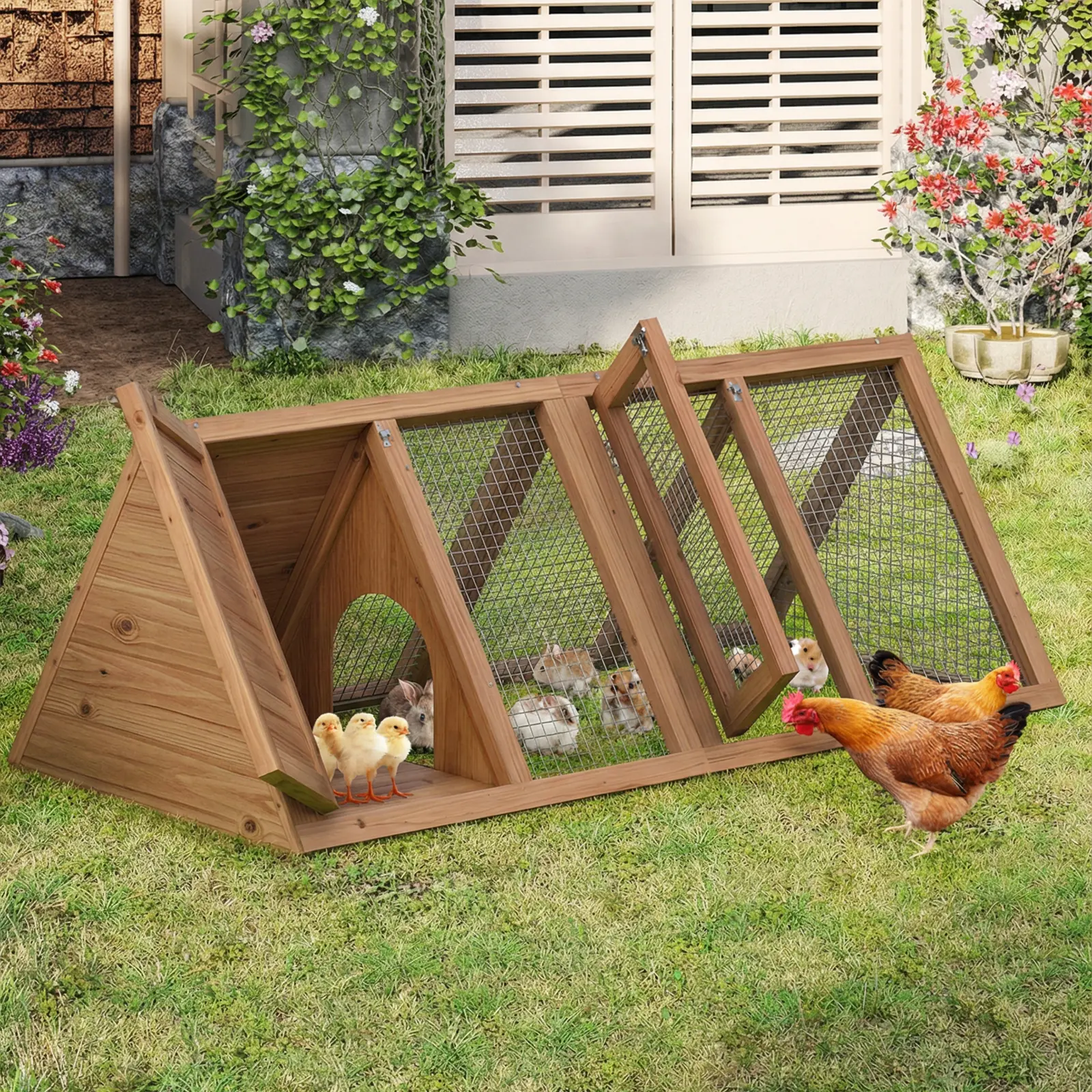 Grezone Small Chicken Coop Enclosure for 1-2 Chickens - Multi-Purpose Wood Double Door Rabbit Hutch Quail Cage, Indoor-Outdoor Dry Shelter Bunny House with Waterproof Roof, Ramp, 47.2x23.2x17.7in Home & Garden Essentials