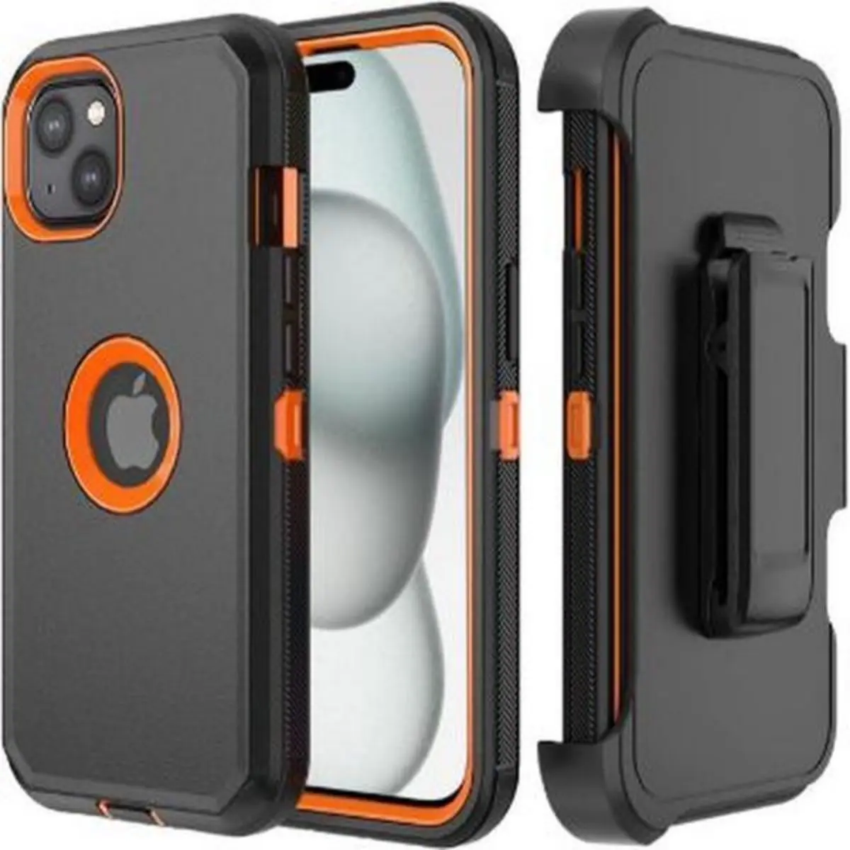 Heavy Duty Shockproof Armor Cellphone Casing for 2023 6.7-in 5G iPhone 15 Plus - Rubber-Silicone Protection Cover with Belt Clip Holster, Screen Protector, Handheld Devices Accessories (Navy Blue)