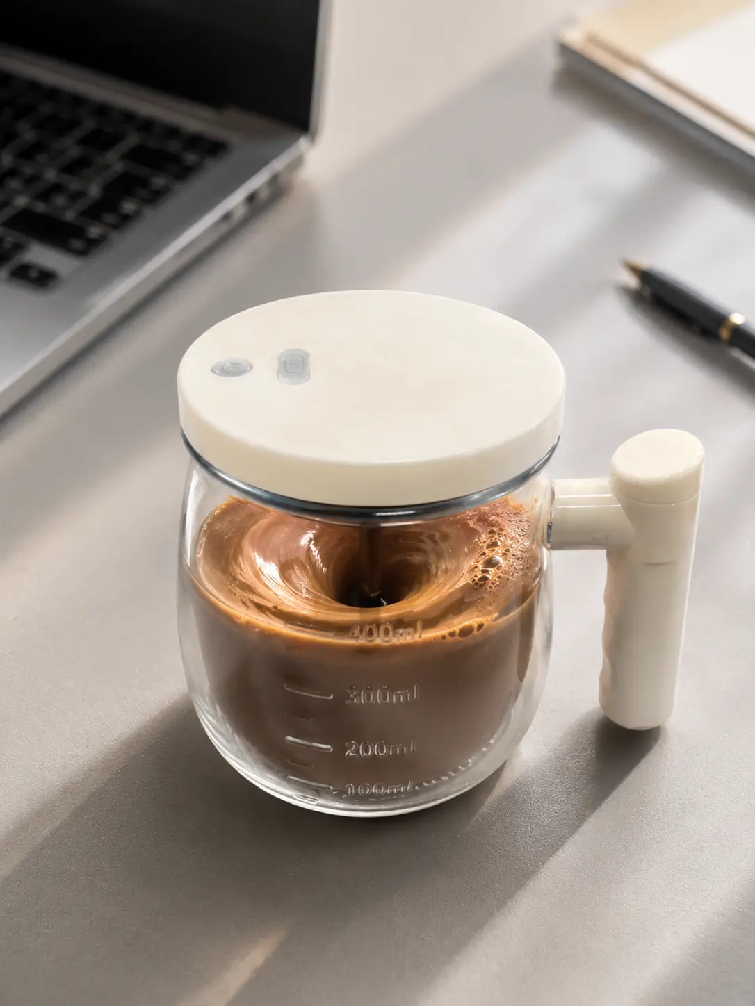 Automatic Self-Stirring Glass Cup - USB Rechargeable Mixer for Mixing Drinks, Built-In High-Speed Motor, Heat-Resistant, Reusable, Easy-to-Clean with Lid for Coffee Lovers