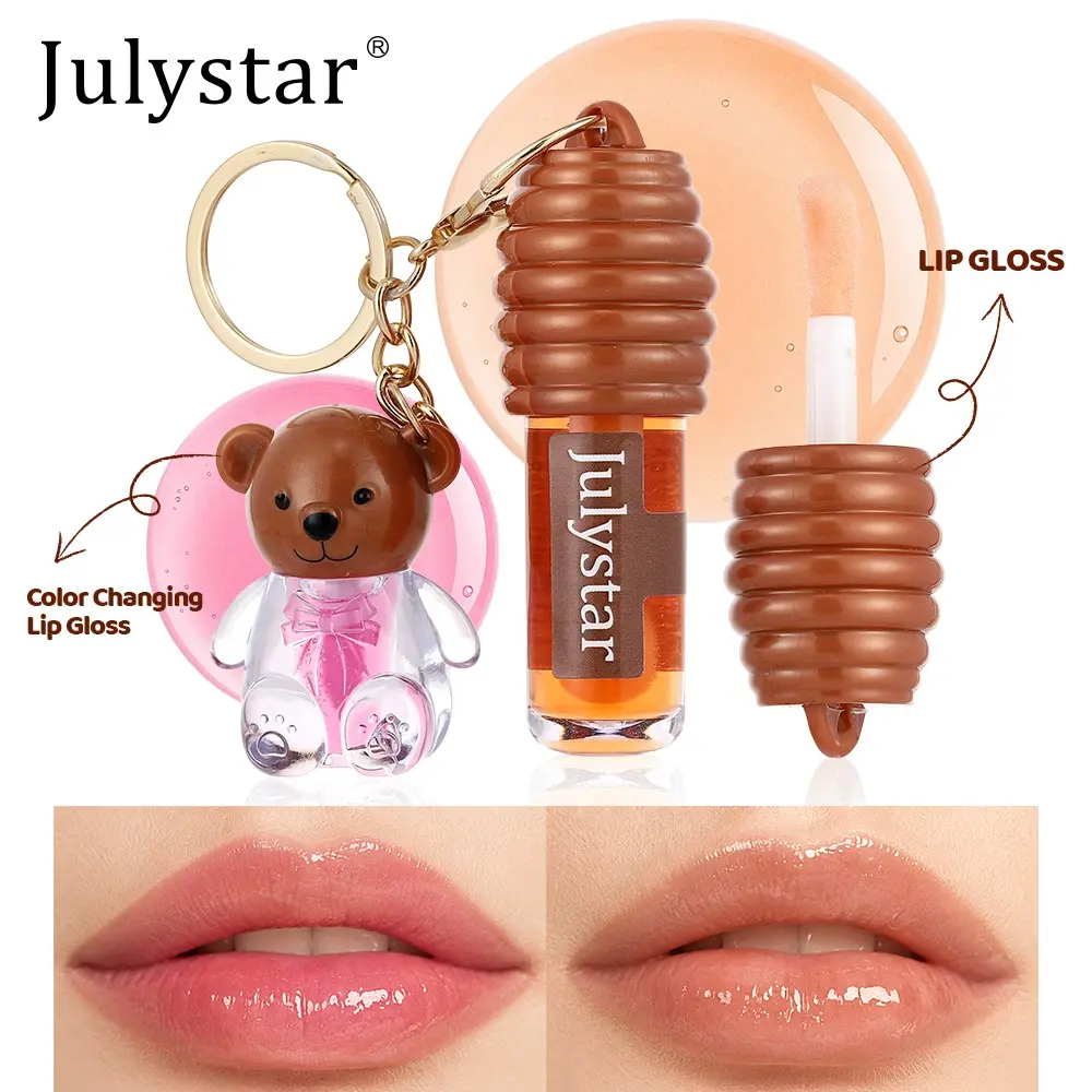 2-In-1 Color Changing Lip Gloss, Non-Sticky Hydrating Honey Lip Oil, Cute Bear Keychain Lip Tint, Glassy Lips, Daily Care, 2026 New