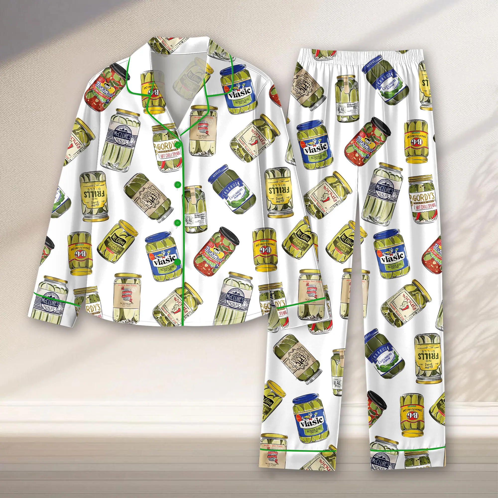 Pickle Pajamas Set, Canned Pickles Satin Pajamas, Dill Pickle Lover Gift, Homemade Pickle PJ Shorts Set, Pickle Jar Pajama, Foodie Nightwear