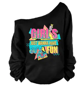 Women's 80s & 90s Fashion 80s-Themed Party Long-Sleeve Shirt 90s Off-Shoulder Hoodie Retro Neon Disco Pullover